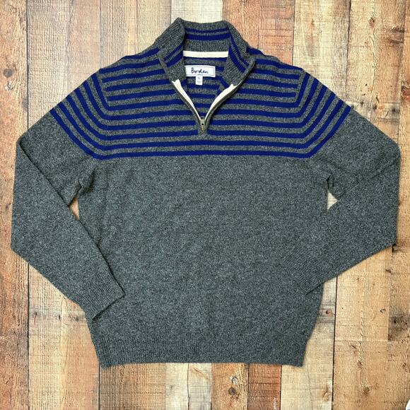 Boden Men’s Wool Half Zip Sweater XL Gray Blue Striped Pullover Warm Knit - Picture 1 of 8
